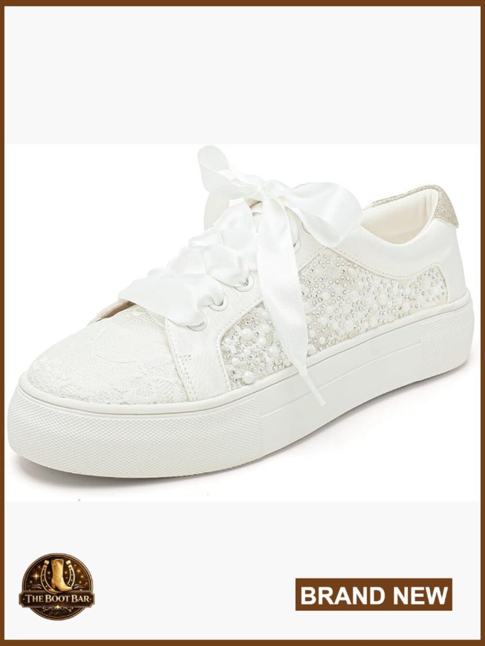 Lace Platform Wedding Sneakers Rhinestone Bride Tennis Shoes